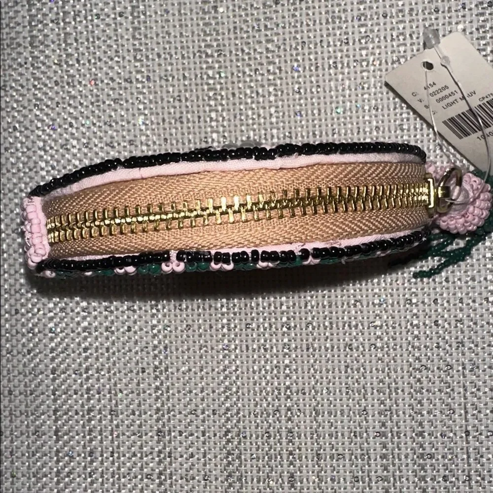 Anthropologie “ELF NOG” Nephthys Illustrated Beaded Disc Round Zip Coin Purse.